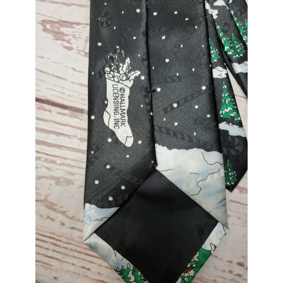 Yule Tie Greetings Hallmark 100% Silk Christmas Tree Santa Snow Reindeer Tie - Picture 3 of 11